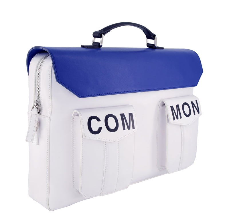 Leather Briefcase | White & Blue